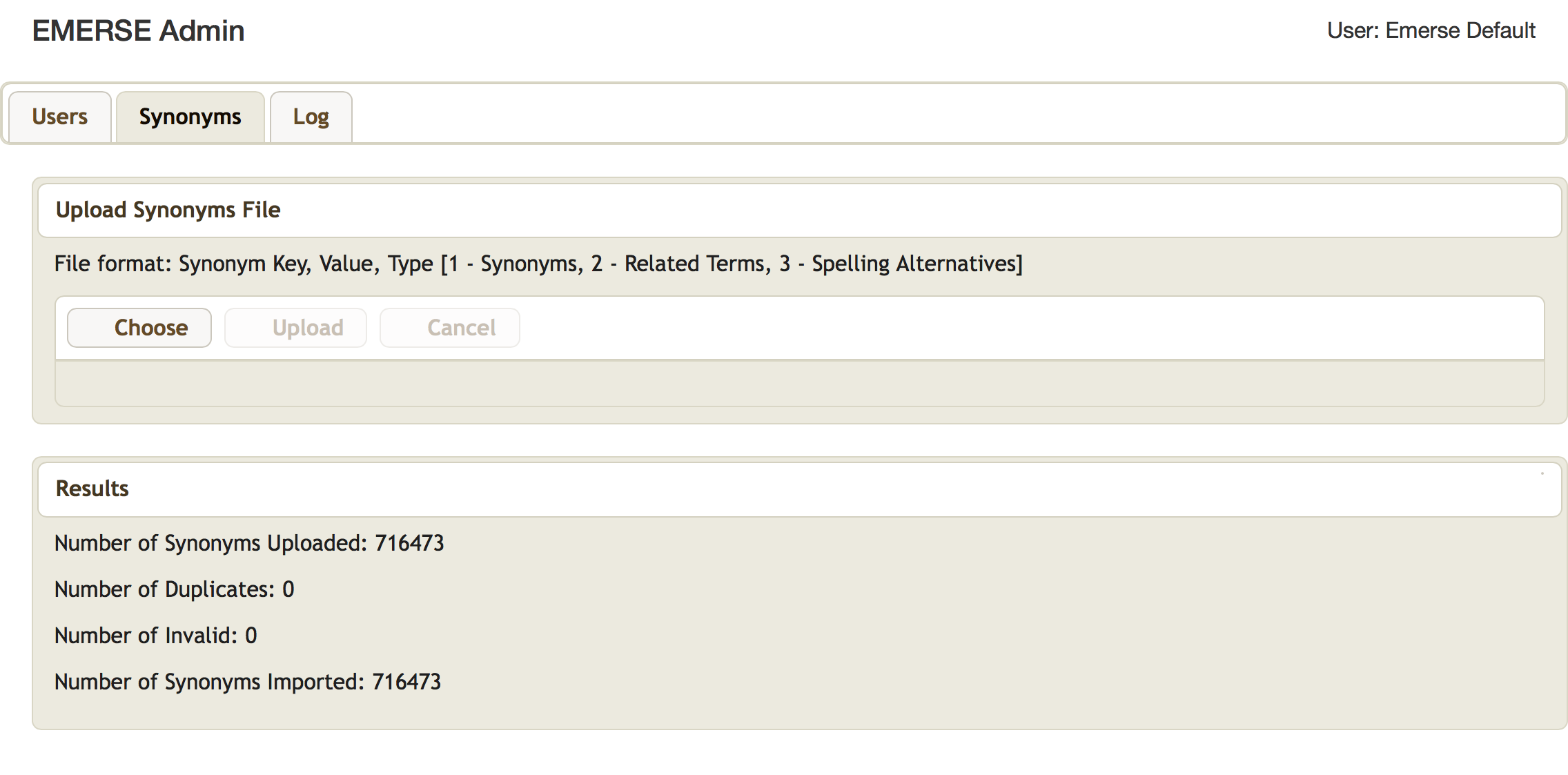 Synonyms upload feedack page