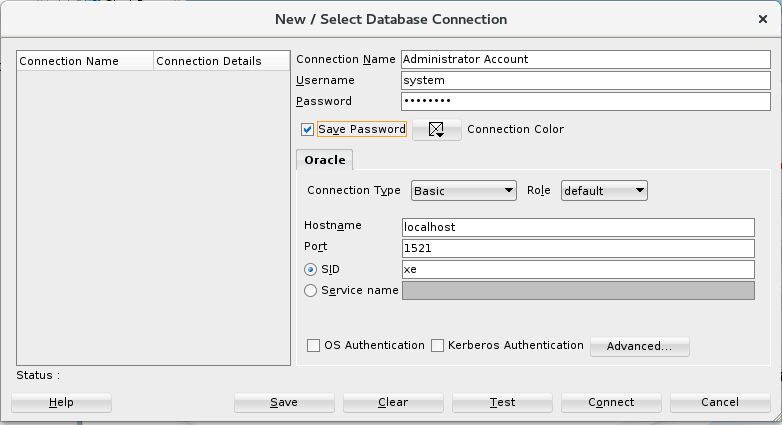 Oracle admin account
