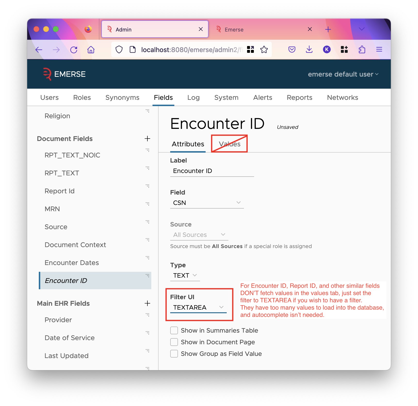 field encounter id filter