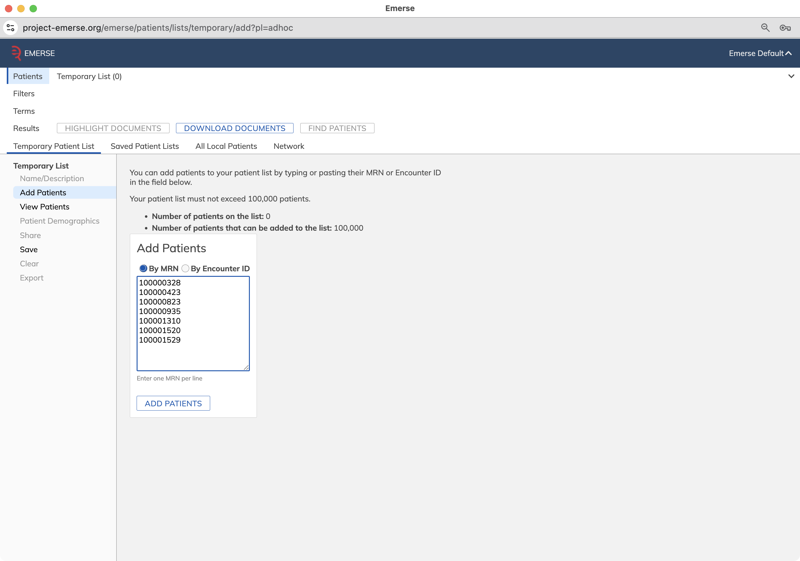 add/upload patients