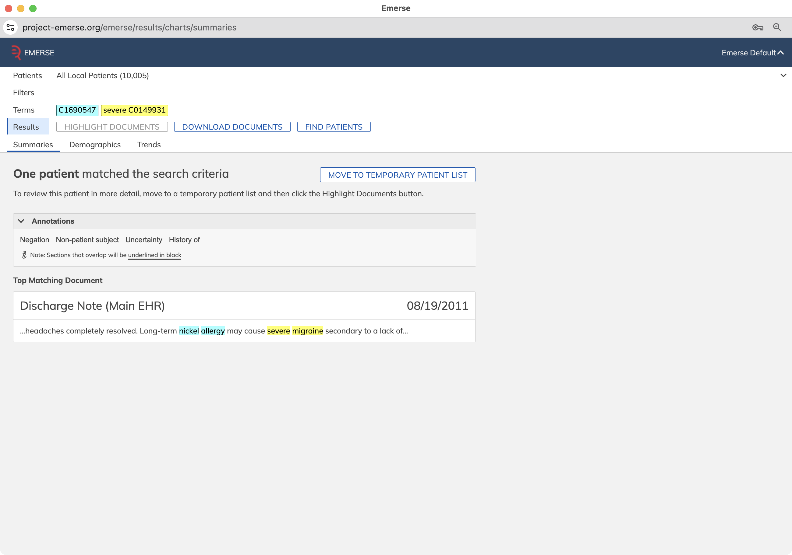 Search result from concepts