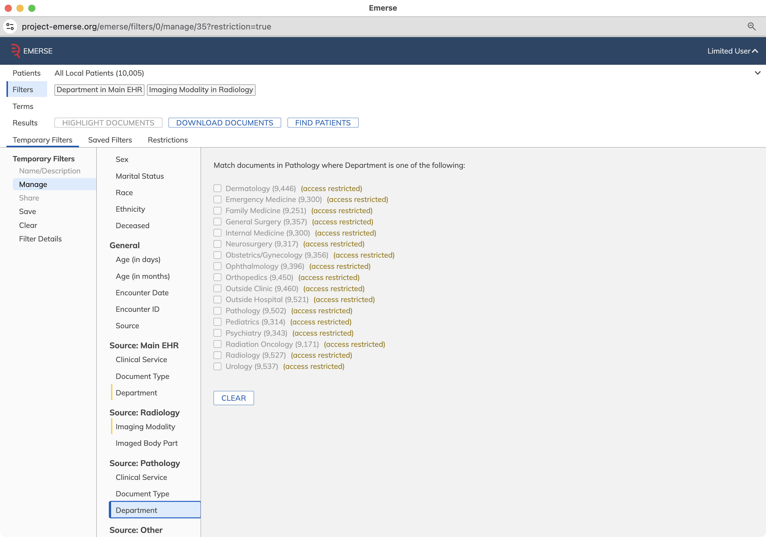 Filter Restriction Details
