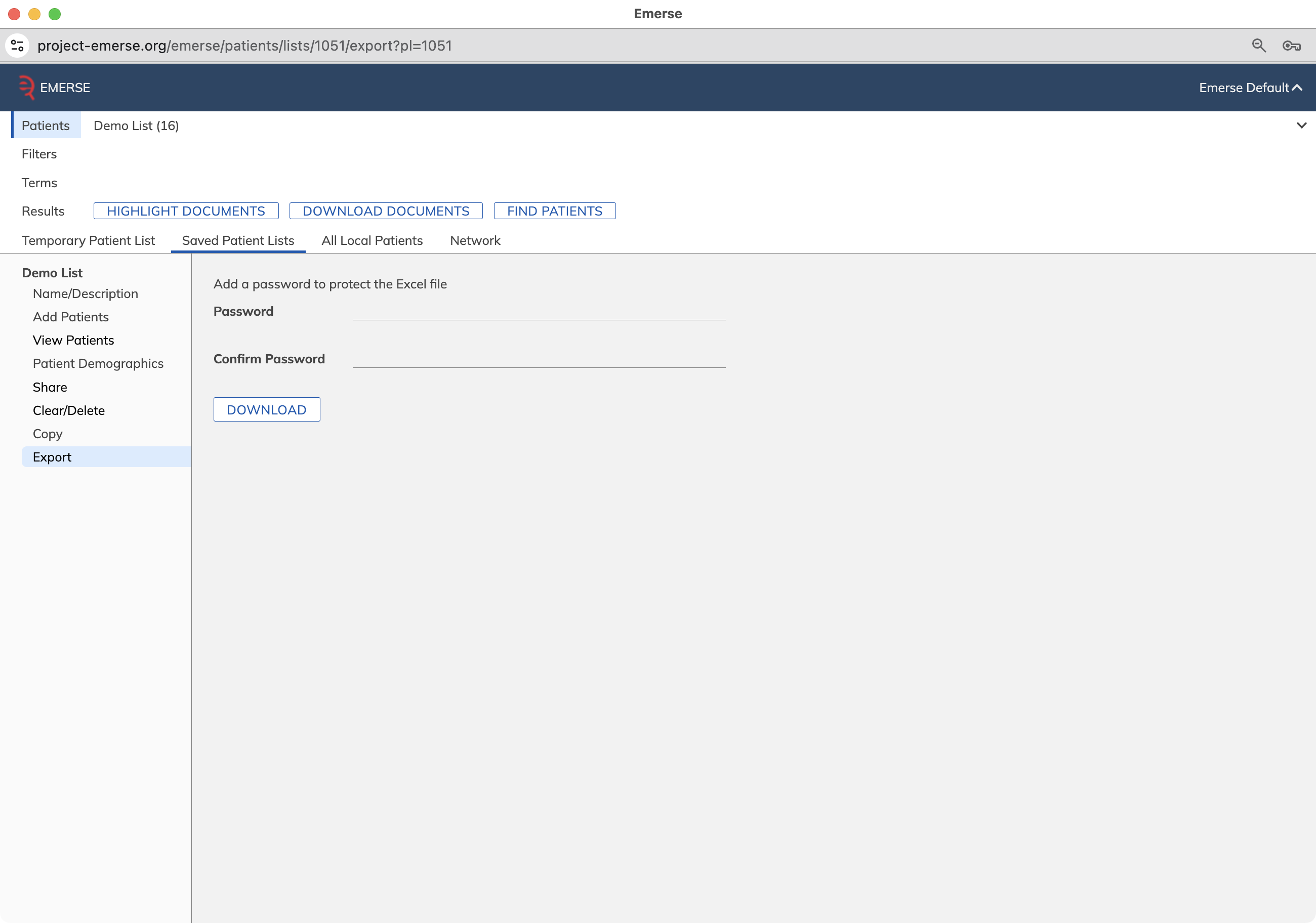 patient list export