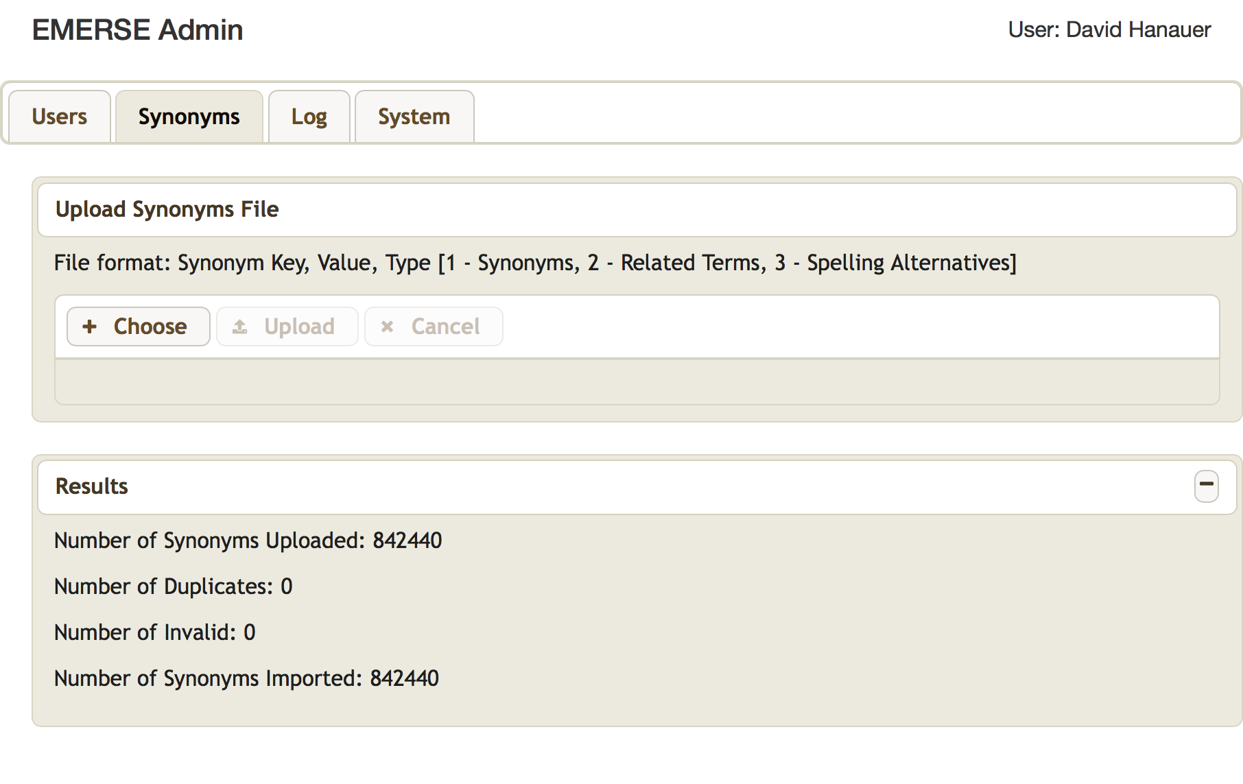 Synonyms upload feedack page