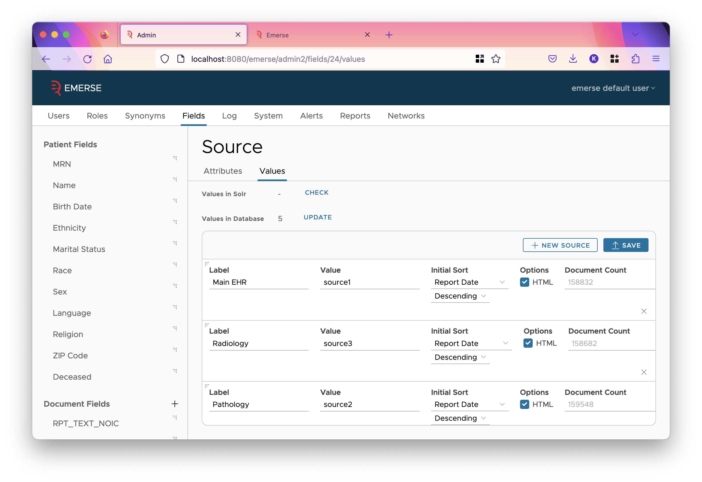 source values