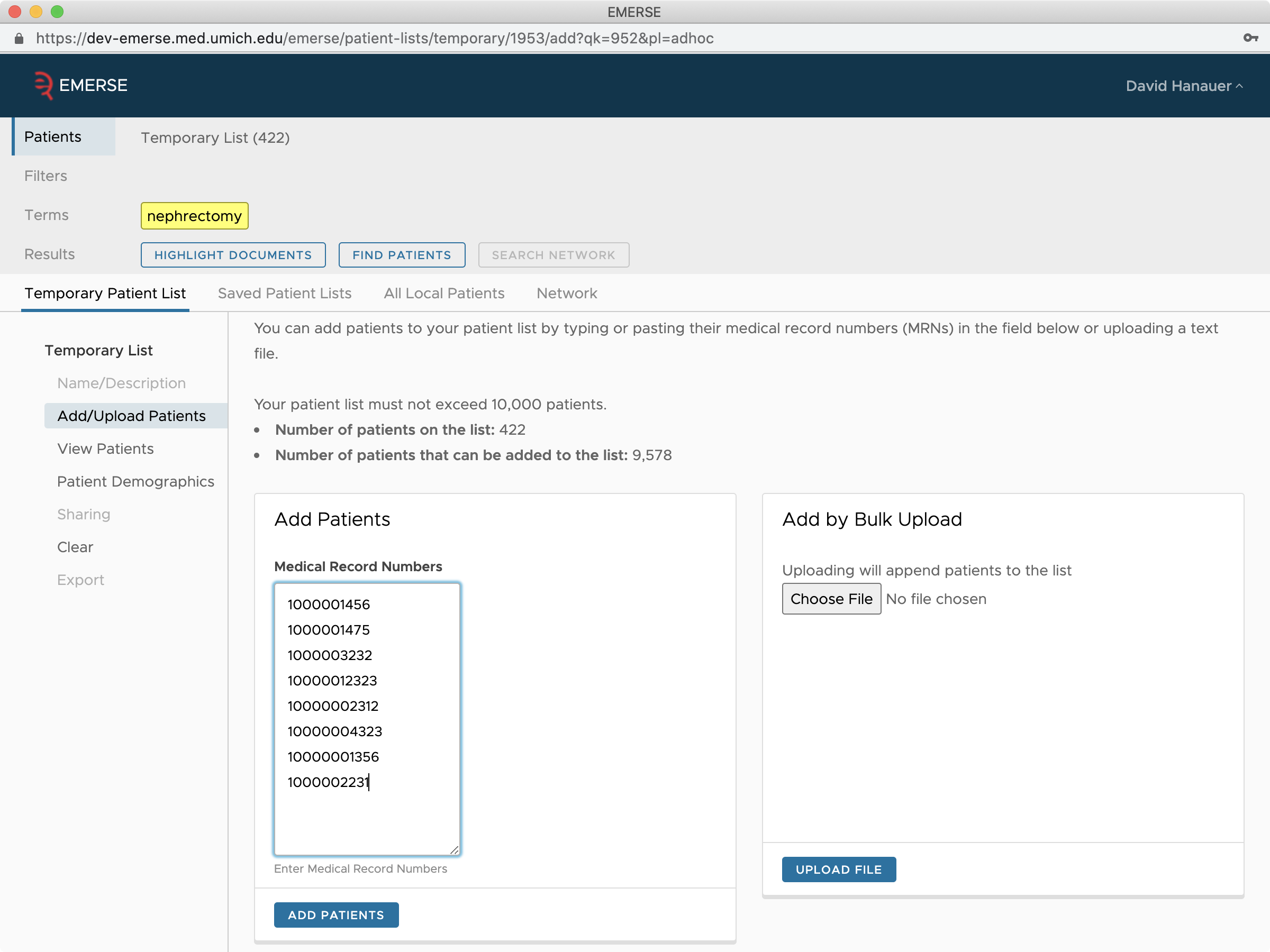 add/upload patients