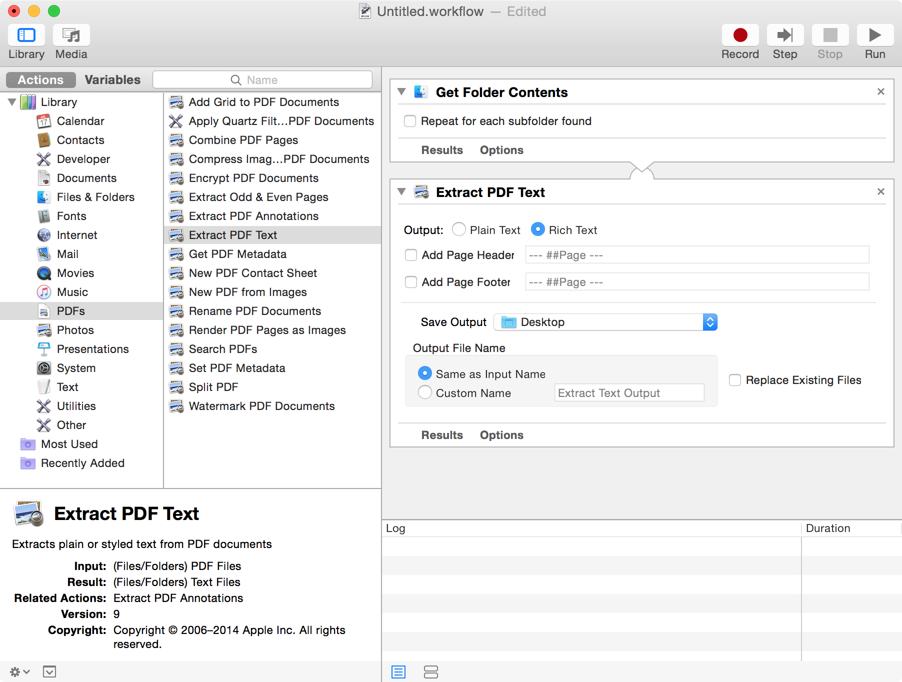 Automator workflow