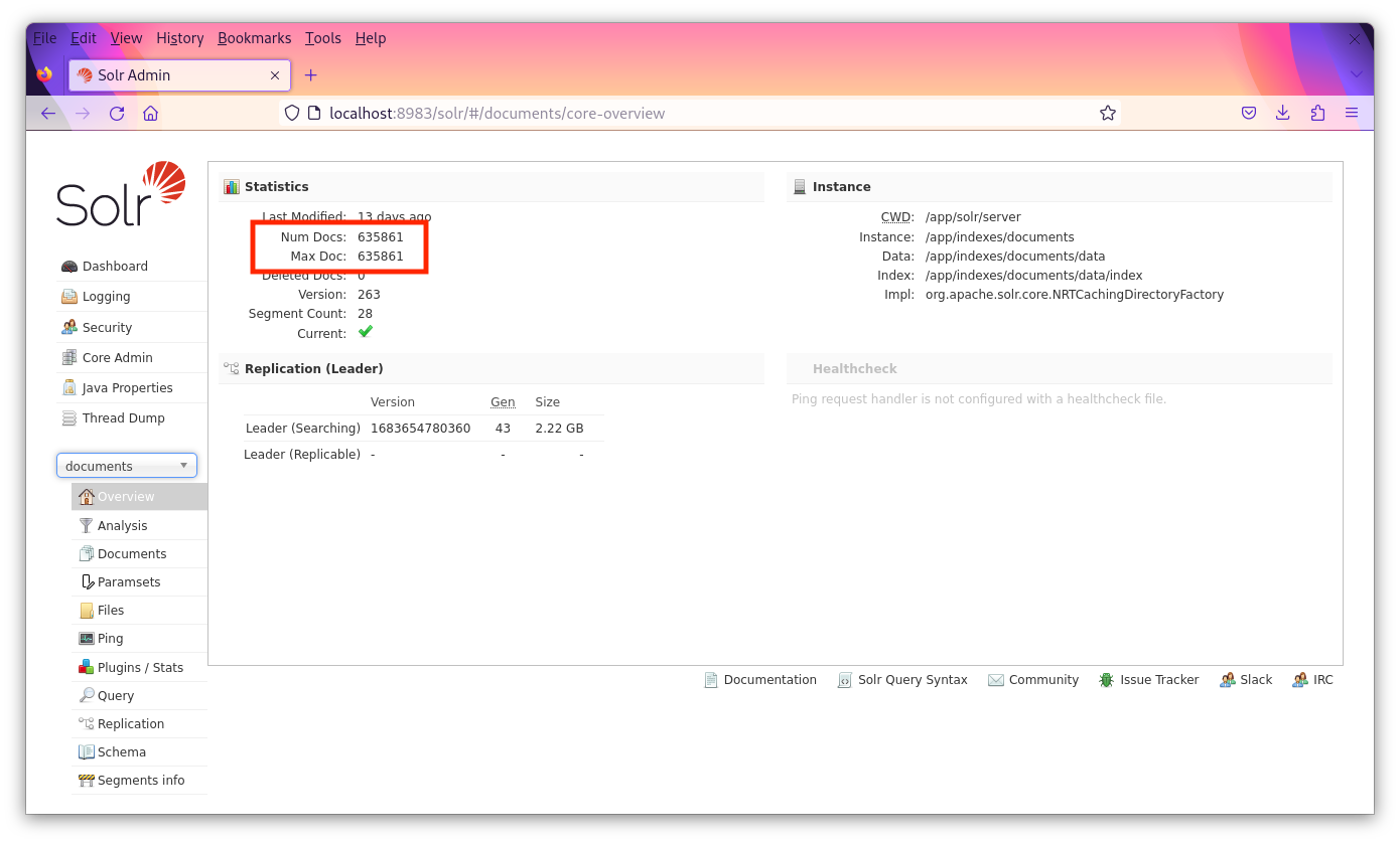 Screenshot of the Core Selector in Solr