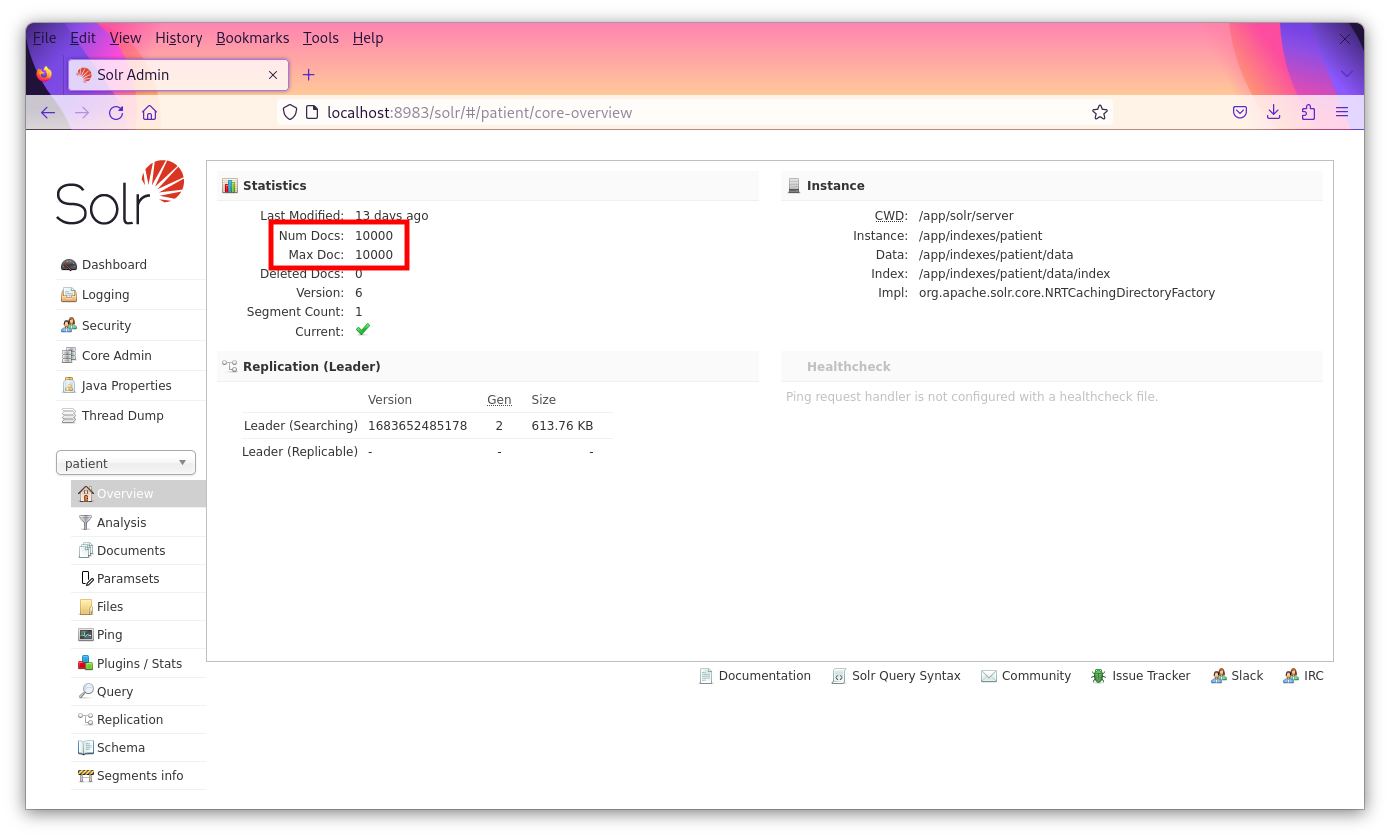 Screenshot of the Core Selector in Solr